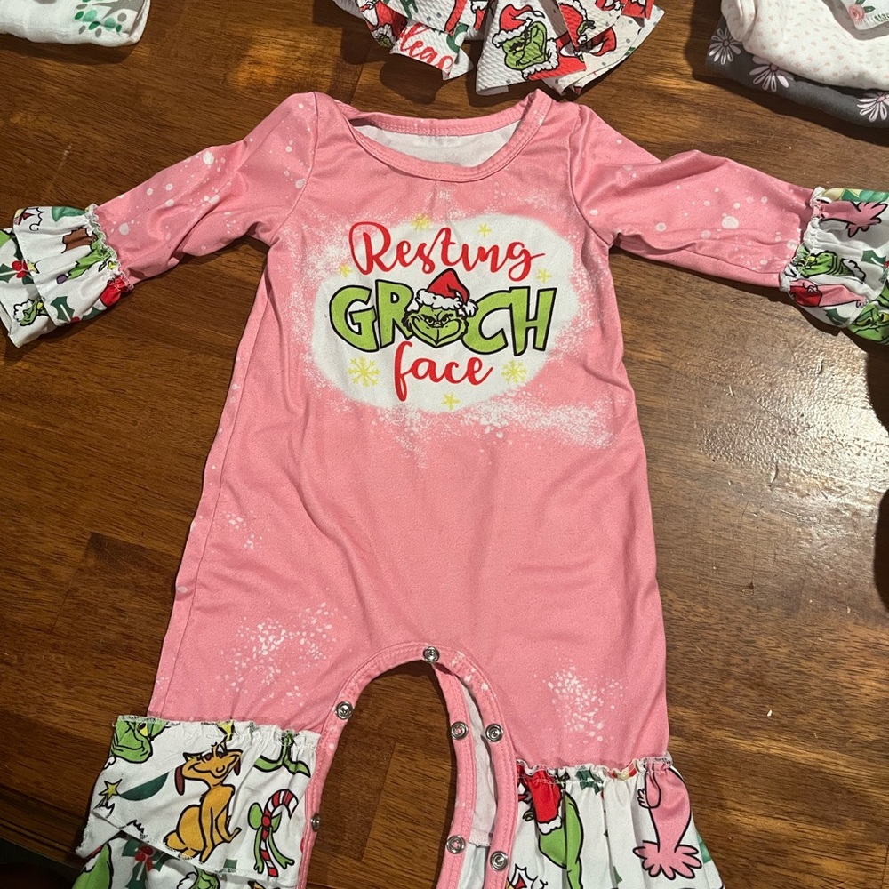 Pink Grinch Face Kids One Piece